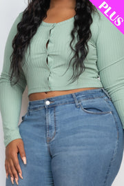 Plus Size Button Up Cropped Top - Fashionmj