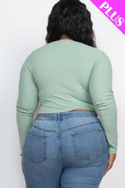 Plus Size Button Up Cropped Top - Fashionmj