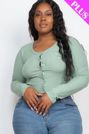 Plus Size Button Up Cropped Top - Fashionmj