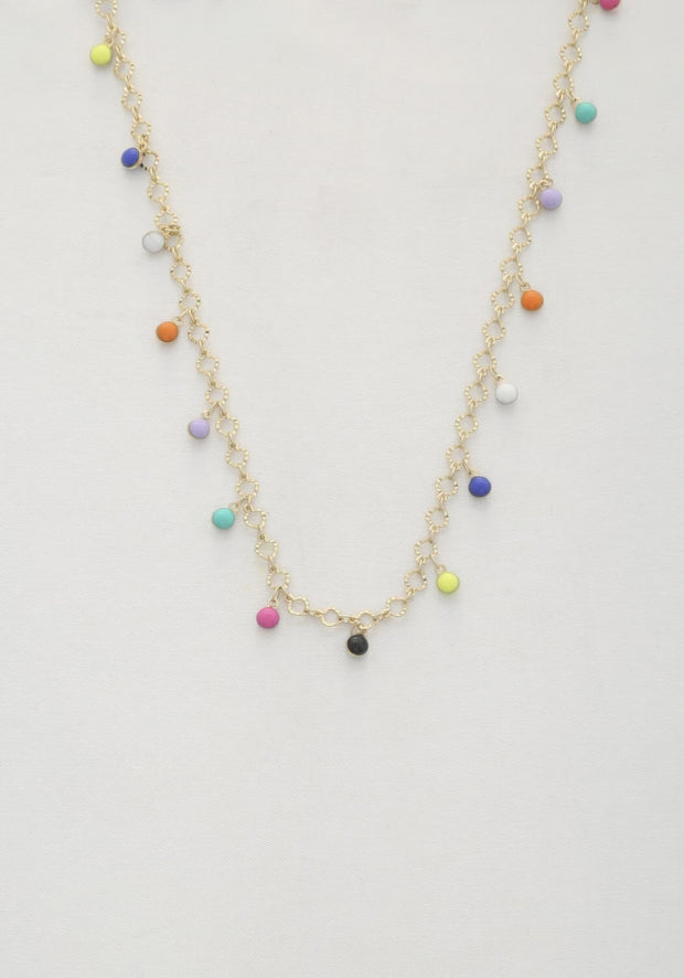 Beaded Circle Link Metal Necklace - Fashionmj