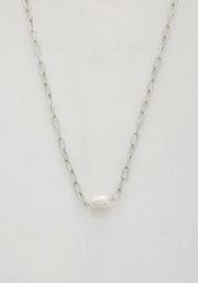 Pearl Bead Oval Link Necklace - Fashionmj