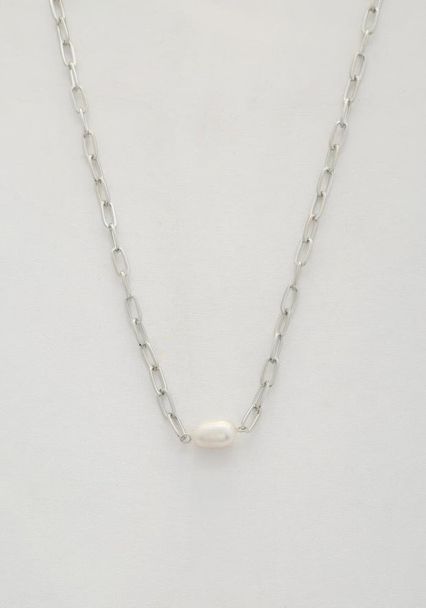 Pearl Bead Oval Link Necklace - Fashionmj