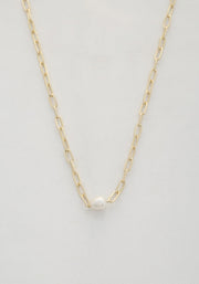 Pearl Bead Oval Link Necklace - Fashionmj