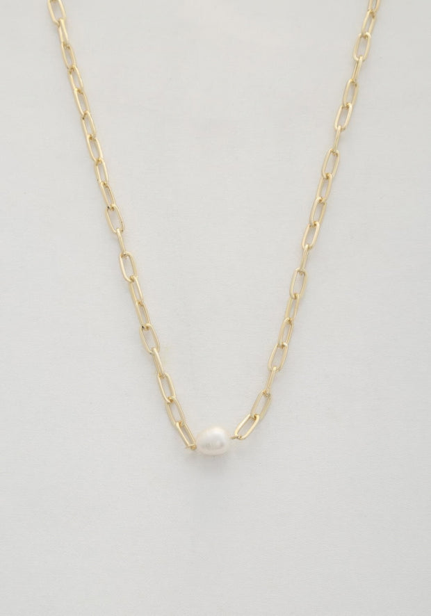 Pearl Bead Oval Link Necklace - Fashionmj