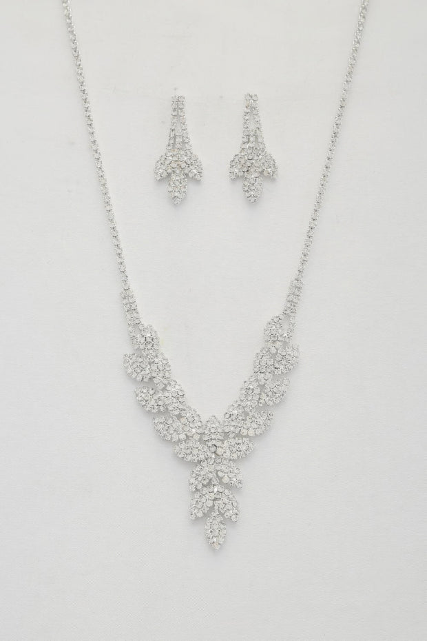 Leaf Pattern Crystal Necklace - Fashionmj