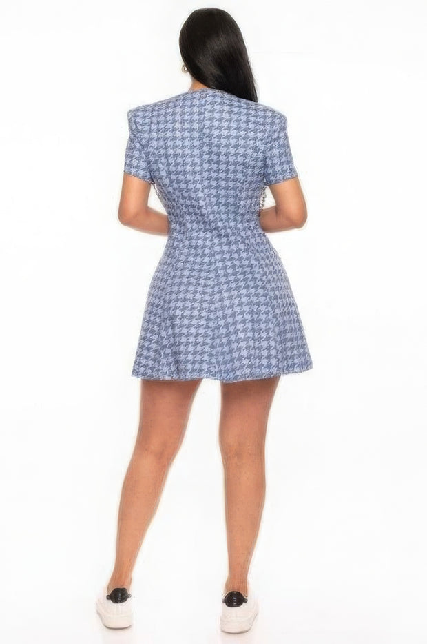 Houndstooth Chain-belt Dress - Fashionmj