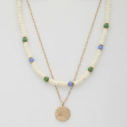 Coin Wood Bead Layered Necklace - Fashionmj