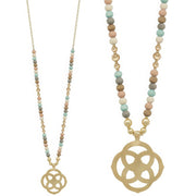 Flower Geometric Pendant Wood Bead Necklace - Fashionmj