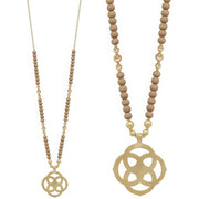 Flower Geometric Pendant Wood Bead Necklace - Fashionmj