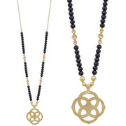 Flower Geometric Pendant Wood Bead Necklace - Fashionmj