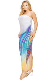 Plus sleeveless color gradient tube top maxi dress - Fashionmj