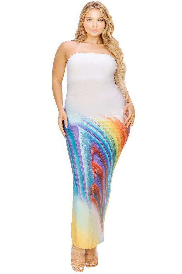 Plus sleeveless color gradient tube top maxi dress - Fashionmj