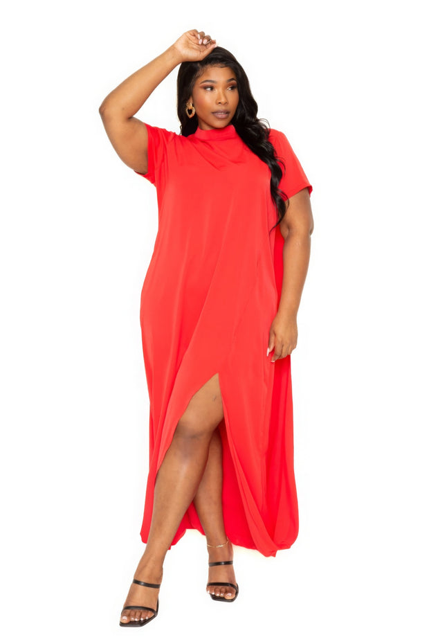 Mock neck back cape dress - Fashionmj