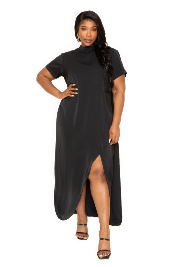 Mock neck back cape dress - Fashionmj