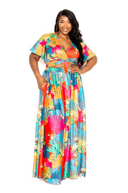 Tropical floral maxi skirt & top set - Fashionmj