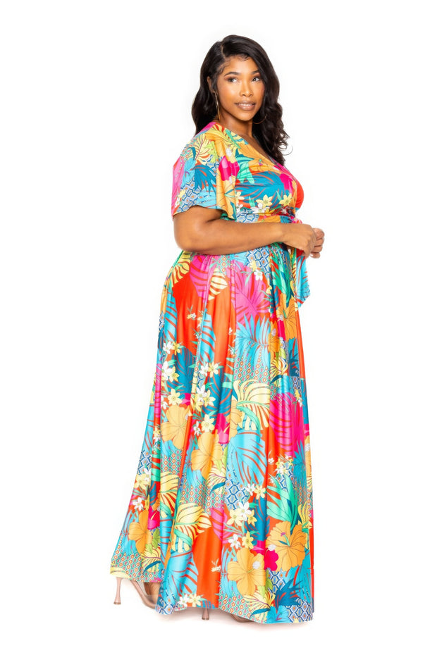 Tropical floral maxi skirt & top set - Fashionmj