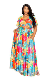 Tropical floral maxi skirt & top set - Fashionmj