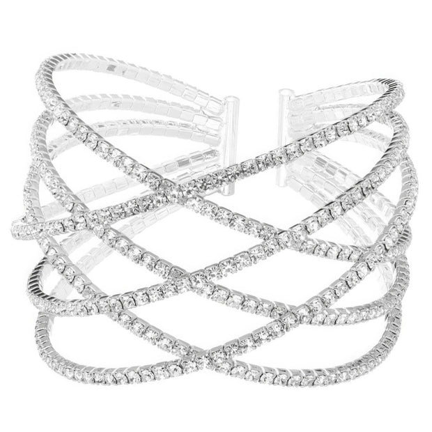 Rhinestone Six Row Layer Wire Bracelet - Fashionmj