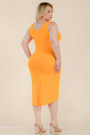 Plus Size Solid Wrap Front Tie Side Midi Dress - Fashionmj