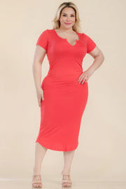 Plus Size Split Neck Bodycon Midi Dress - Fashionmj