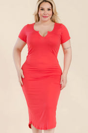 Plus Size Split Neck Bodycon Midi Dress - Fashionmj