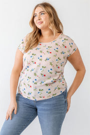 Plus Flower Print Ruched Top - Fashionmj