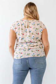 Plus Flower Print Ruched Top - Fashionmj