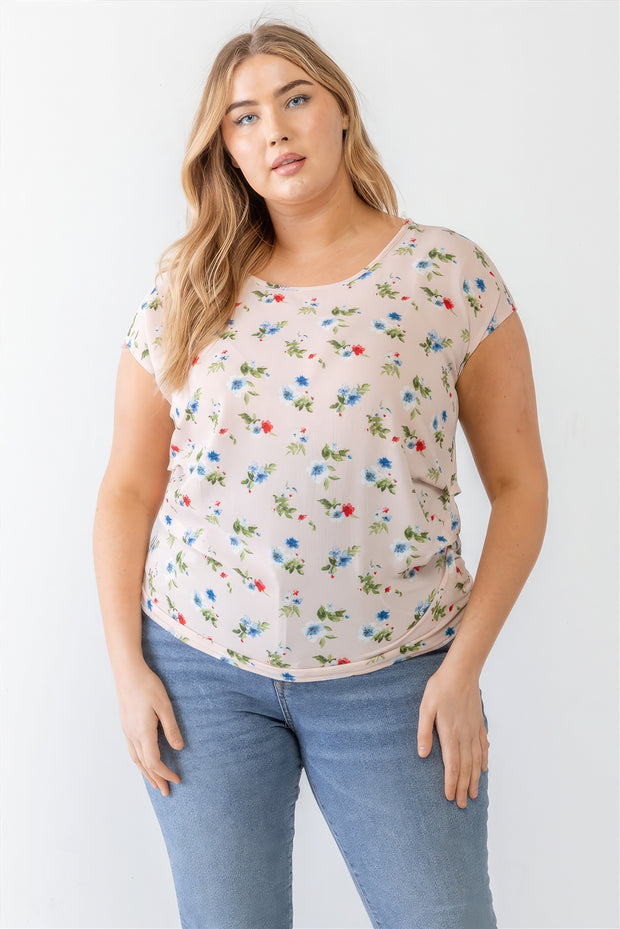 Plus Flower Print Ruched Top - Fashionmj