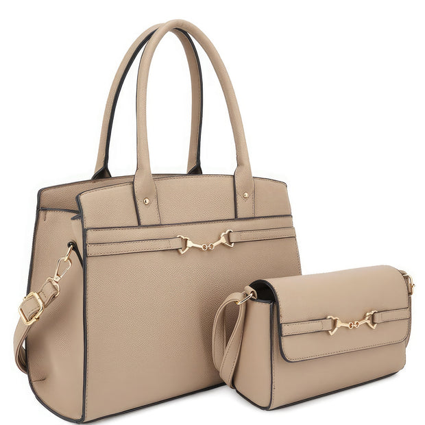 2in1 Matching Design Handle Satchel With Crossbody Bag - Fashionmj