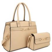 2in1 Matching Design Handle Satchel With Crossbody Bag - Fashionmj