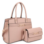 2in1 Matching Design Handle Satchel With Crossbody Bag - Fashionmj