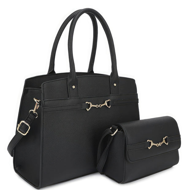 2in1 Matching Design Handle Satchel With Crossbody Bag - Fashionmj