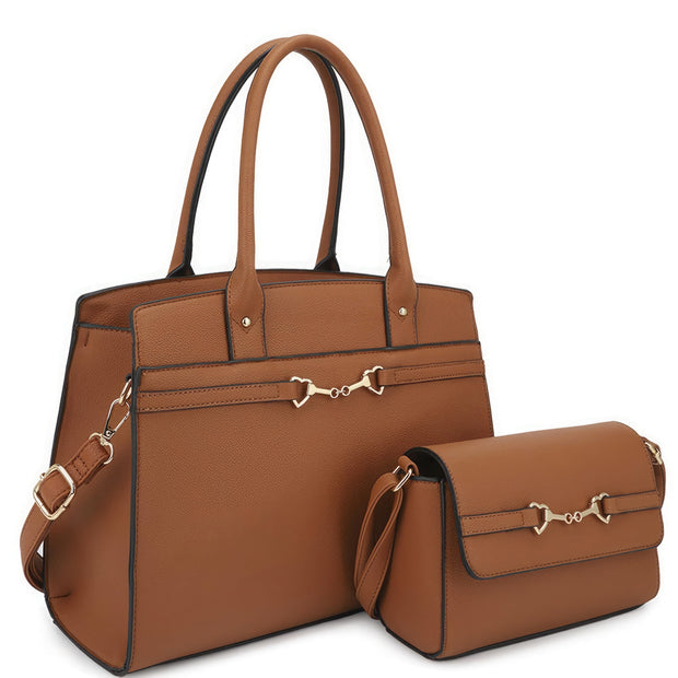 2in1 Matching Design Handle Satchel With Crossbody Bag - Fashionmj