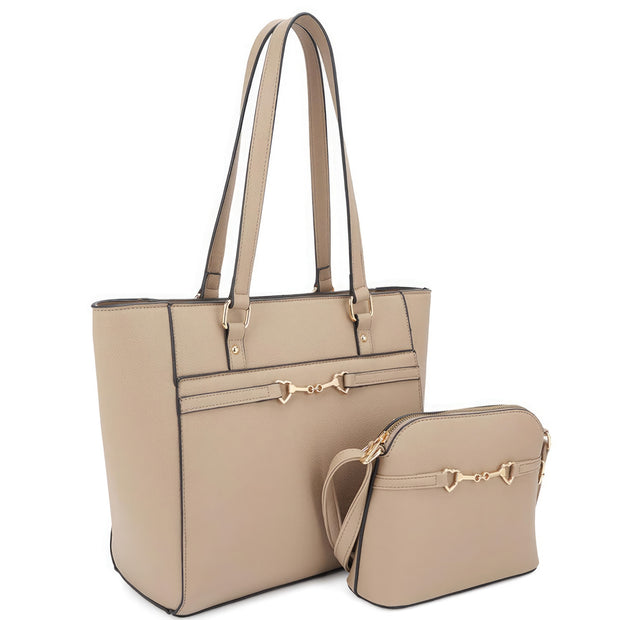 2in1 Smooth Matching Shoulder Tote Bag With Crossbody Set - Fashionmj