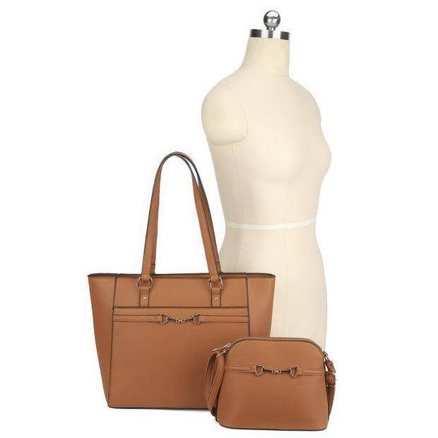 2in1 Smooth Matching Shoulder Tote Bag With Crossbody Set - Fashionmj