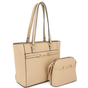 2in1 Smooth Matching Shoulder Tote Bag With Crossbody Set - Fashionmj