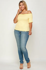 Plus Size Solid Off The Shoulder Smocked Top - Fashionmj