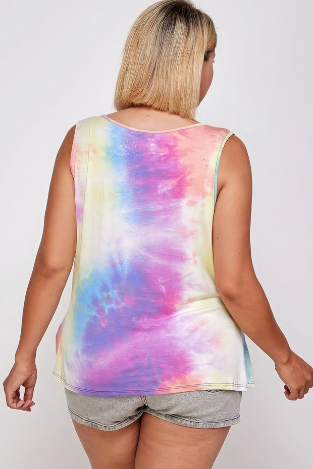 Tie Dye Tank With Studded Detail, Loose Fit, Easy Casual Wear - Fashionmj