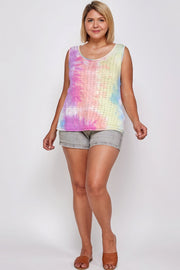 Tie Dye Tank With Studded Detail, Loose Fit, Easy Casual Wear - Fashionmj