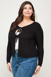 Solid Ribbed Pointelle Cardigan - Fashionmj