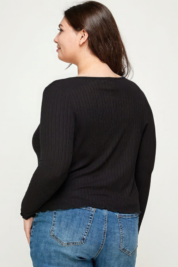 Solid Ribbed Pointelle Cardigan - Fashionmj