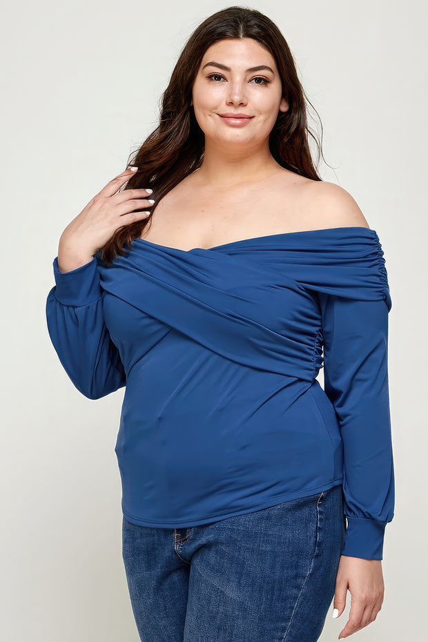 Plus Size Solid Wrap Dressy Top - Fashionmj