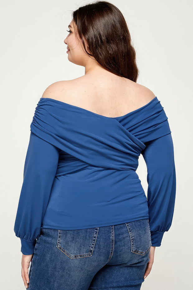 Plus Size Solid Wrap Dressy Top - Fashionmj