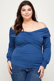 Plus Size Solid Wrap Dressy Top - Fashionmj