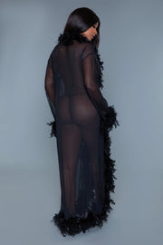 Sheer Full-length Robe With Chandelle Boa Feather Trim - Fashionmj