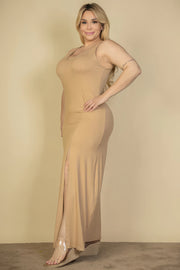 Plus Size Plunge Neck Thigh Split Maxi Dress - Fashionmj