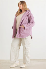 Plus Two Pocket Open Front Soft To Touch Hooded Cardigan Jacket - Fashionmj