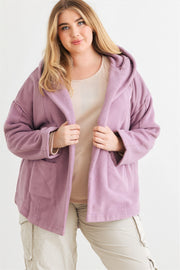 Plus Two Pocket Open Front Soft To Touch Hooded Cardigan Jacket - Fashionmj