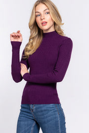 Long Slv Mock Neck Rib Sweater - Fashionmj