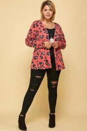 Plus Size Animal Printed Open Front Cropped Cardigan - Fashionmj